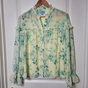 Cece top for women chiffon long sleeves white and light green
